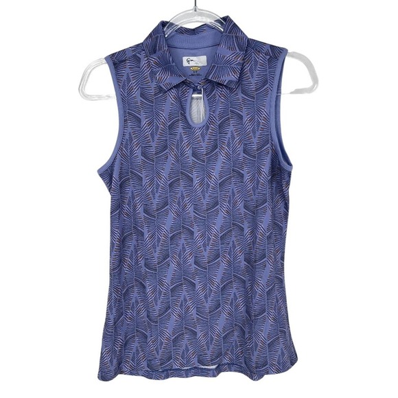 Greg Norman Collection Tops - Greg Norman Play Dry Womens S Sleeveless Golf Polo Blue Leaf Print ButtonClosure